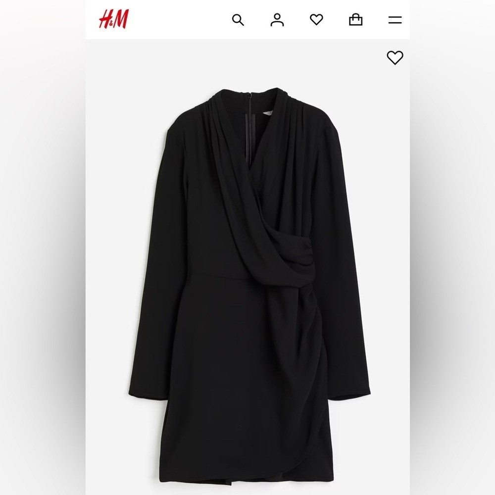 H & M Draped Wrap Dress Black Medium Faux Wrap V Neck EUC